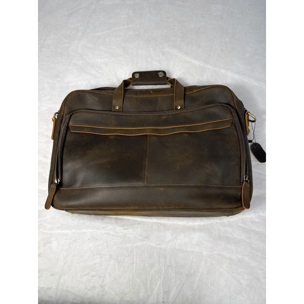 Mens Distressed Leather Briefcase Laptop Messenger Bag Dark Brown Professional